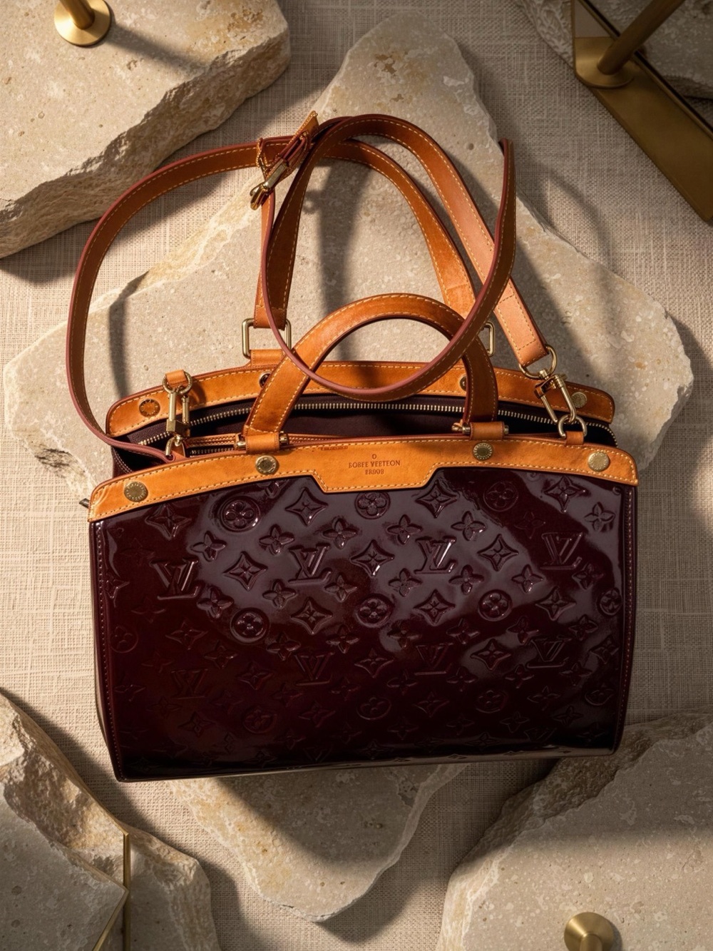 Louis Vuitton Glossy Brown and Tan Satchel in Fair Condition